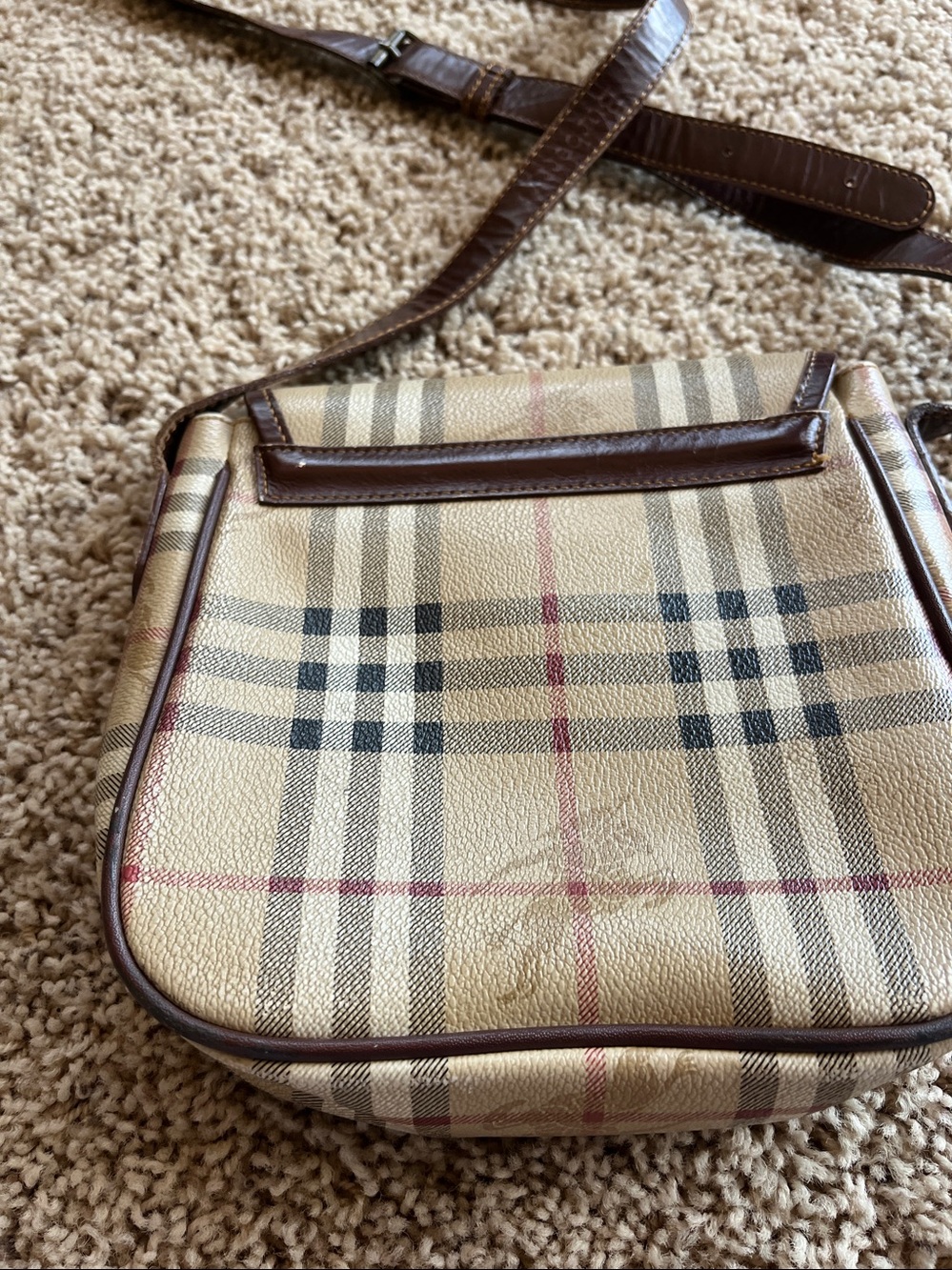 Burberry Beige/Tan Check Crossbody with Brown Leather Trim - Picture 3 of 6